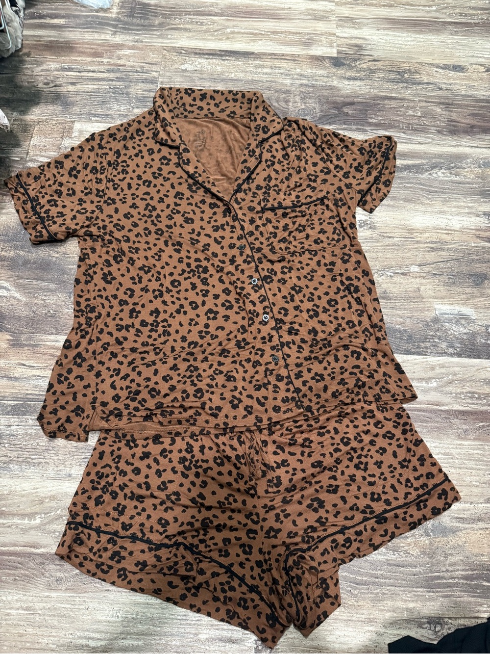 Auden Brown and Black Leopard Print Short Pajama Set